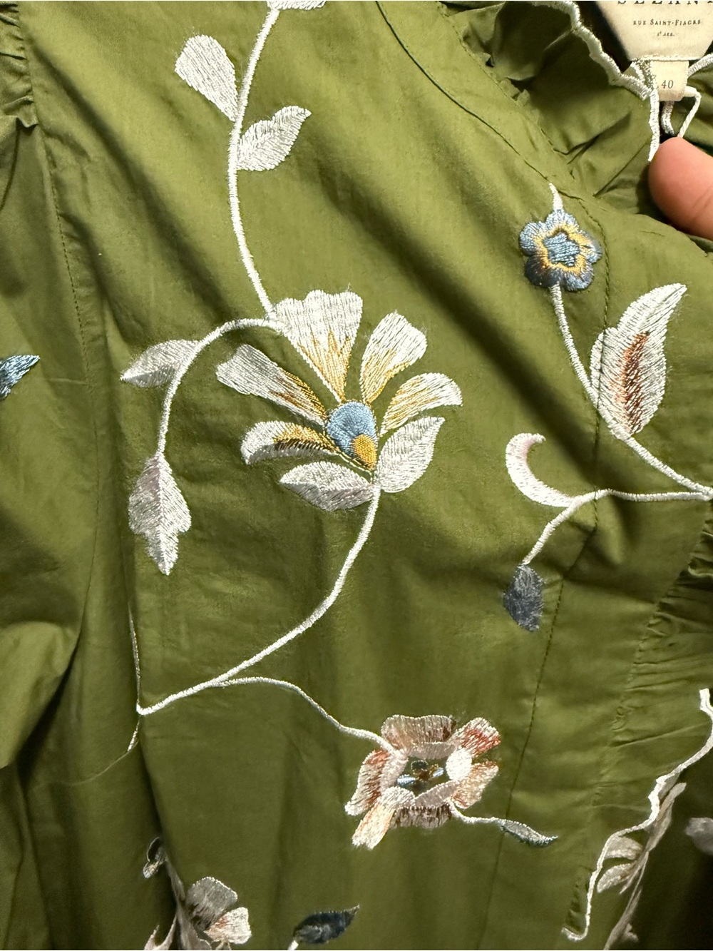 Sezane Coline Blouse in Multi-colored Flower on Khaki - Picture 10 of 11